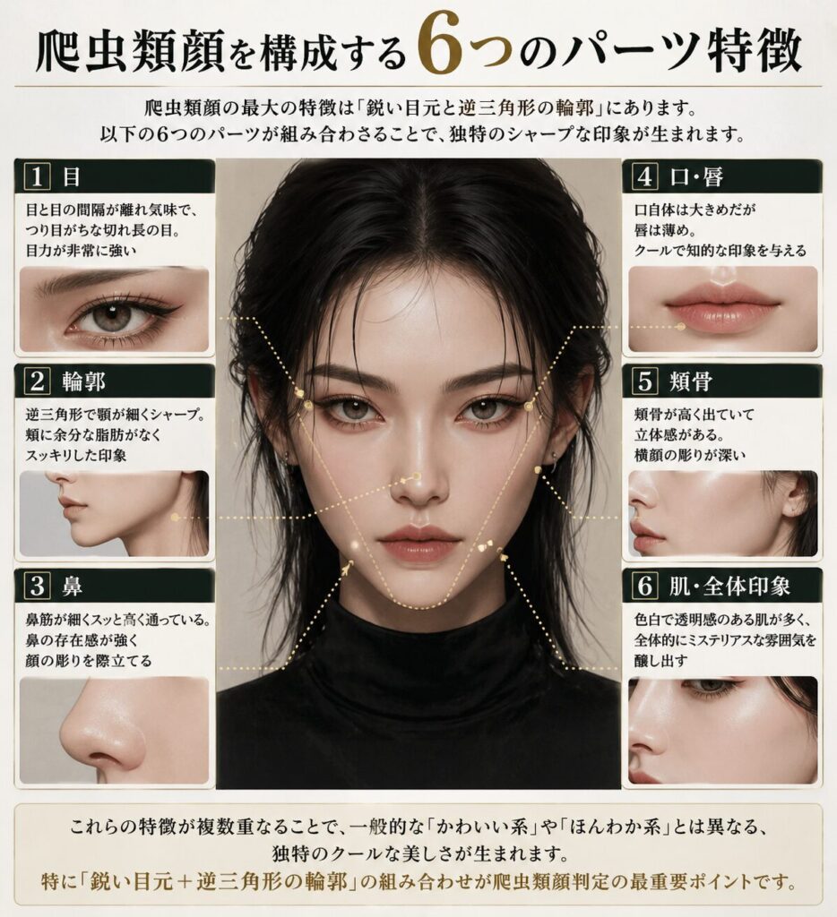 爬虫類顔を構成する6つのパーツ特徴