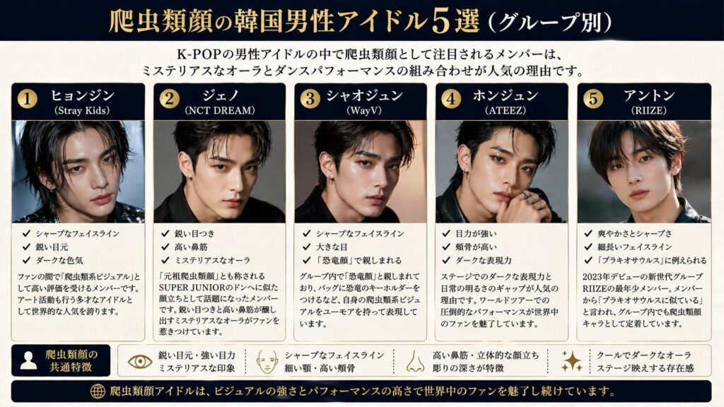 爬虫類顔の韓国男性アイドル5選(グループ別)