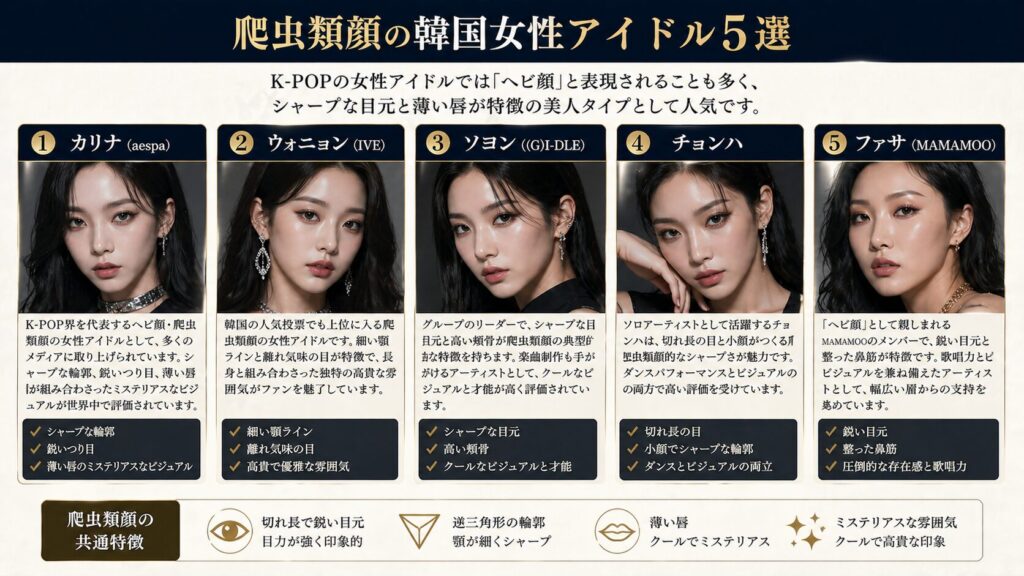 爬虫類顔の韓国女性アイドル5選