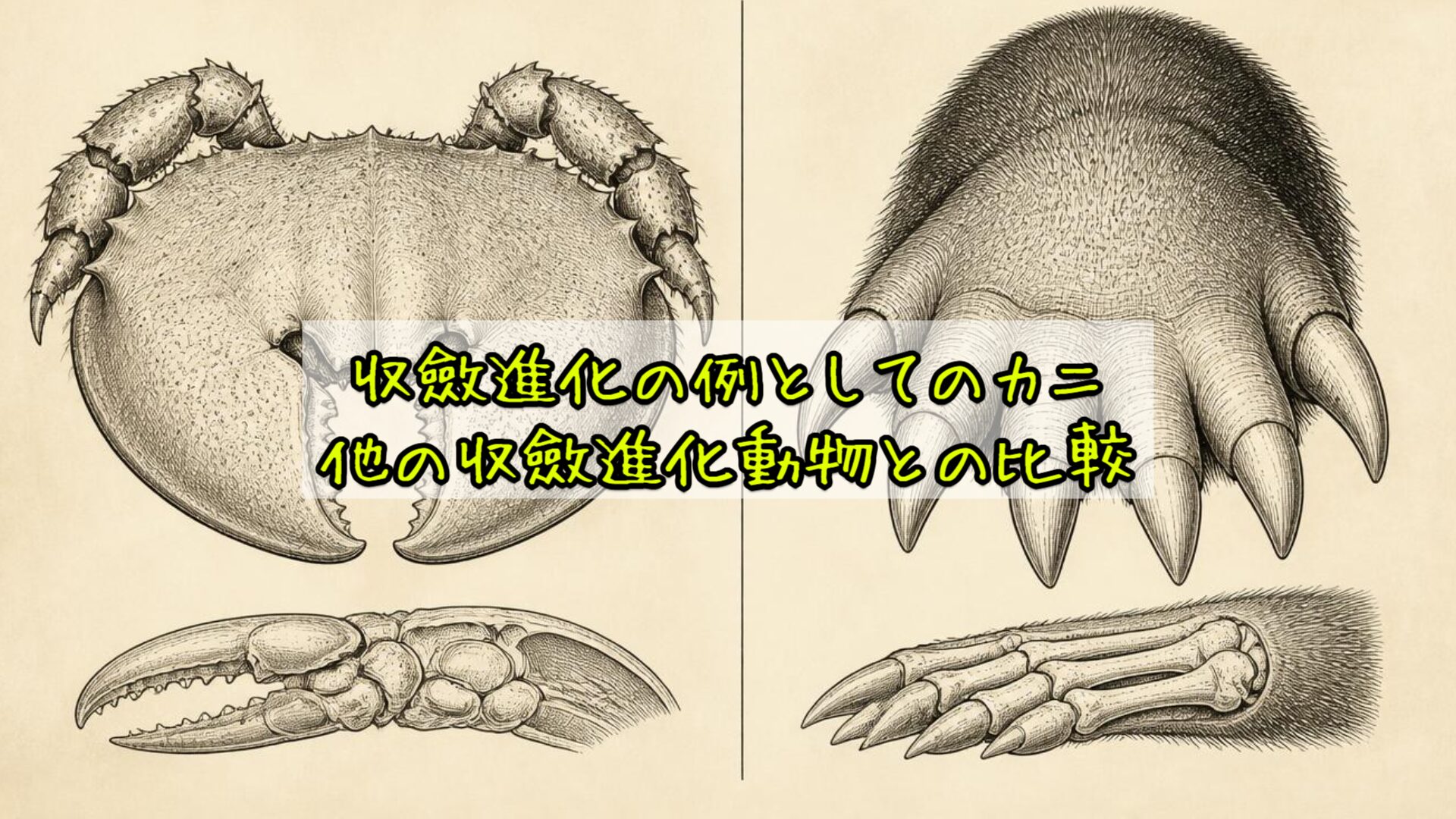 収斂進化の例としてのカニ：他の収斂進化動物との比較