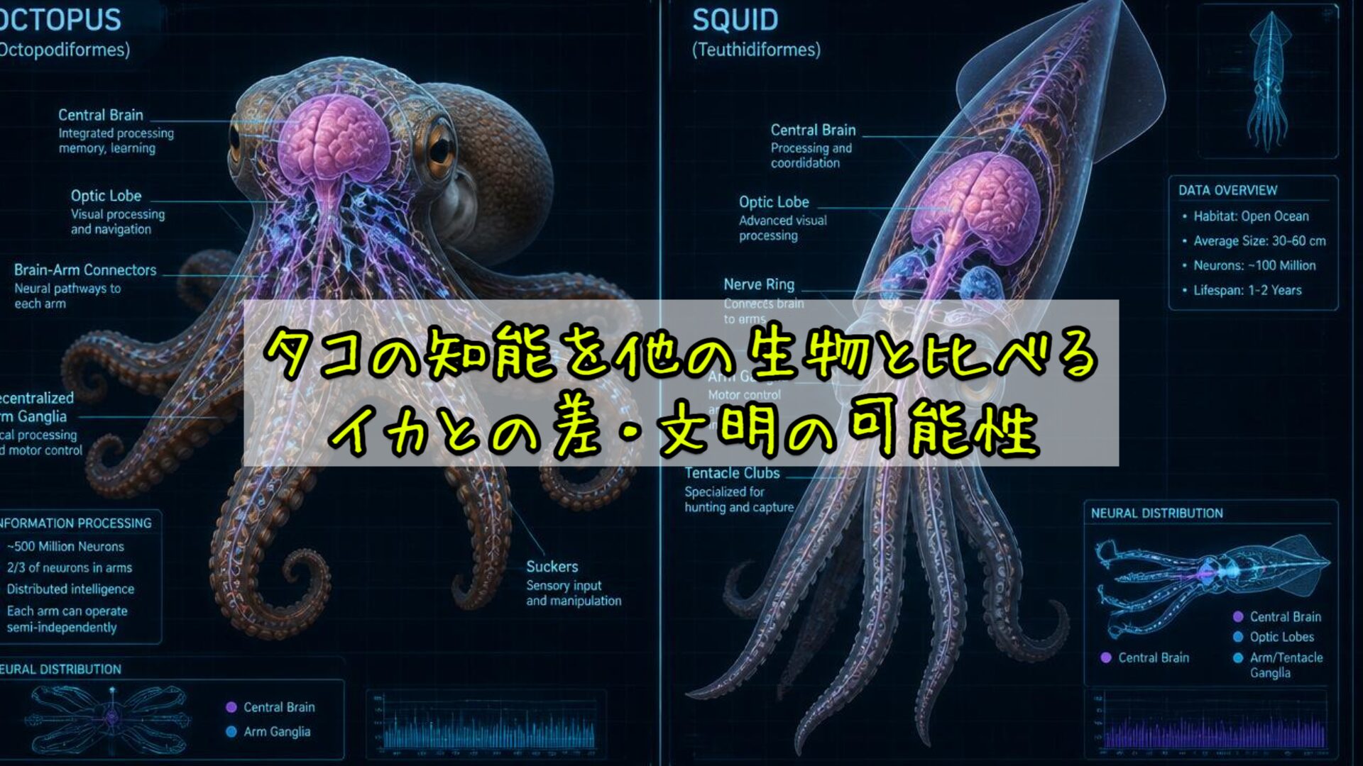 タコの知能を他の生物と比べる:イカとの差・文明の可能性
