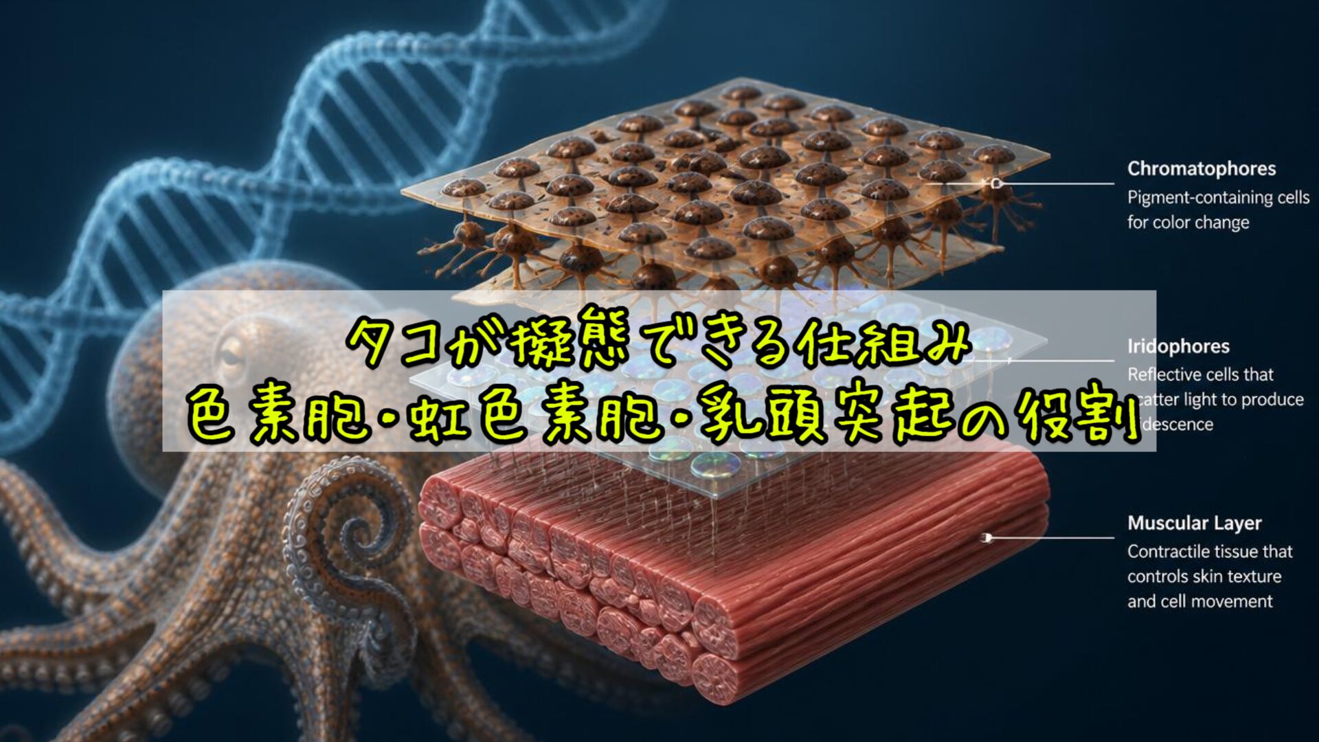 タコが擬態できる仕組み:色素胞・虹色素胞・乳頭突起の役割