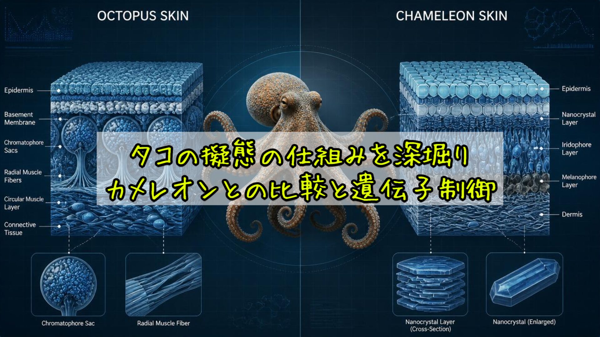 タコの擬態の仕組みを深堀り:カメレオンとの比較と遺伝子制御