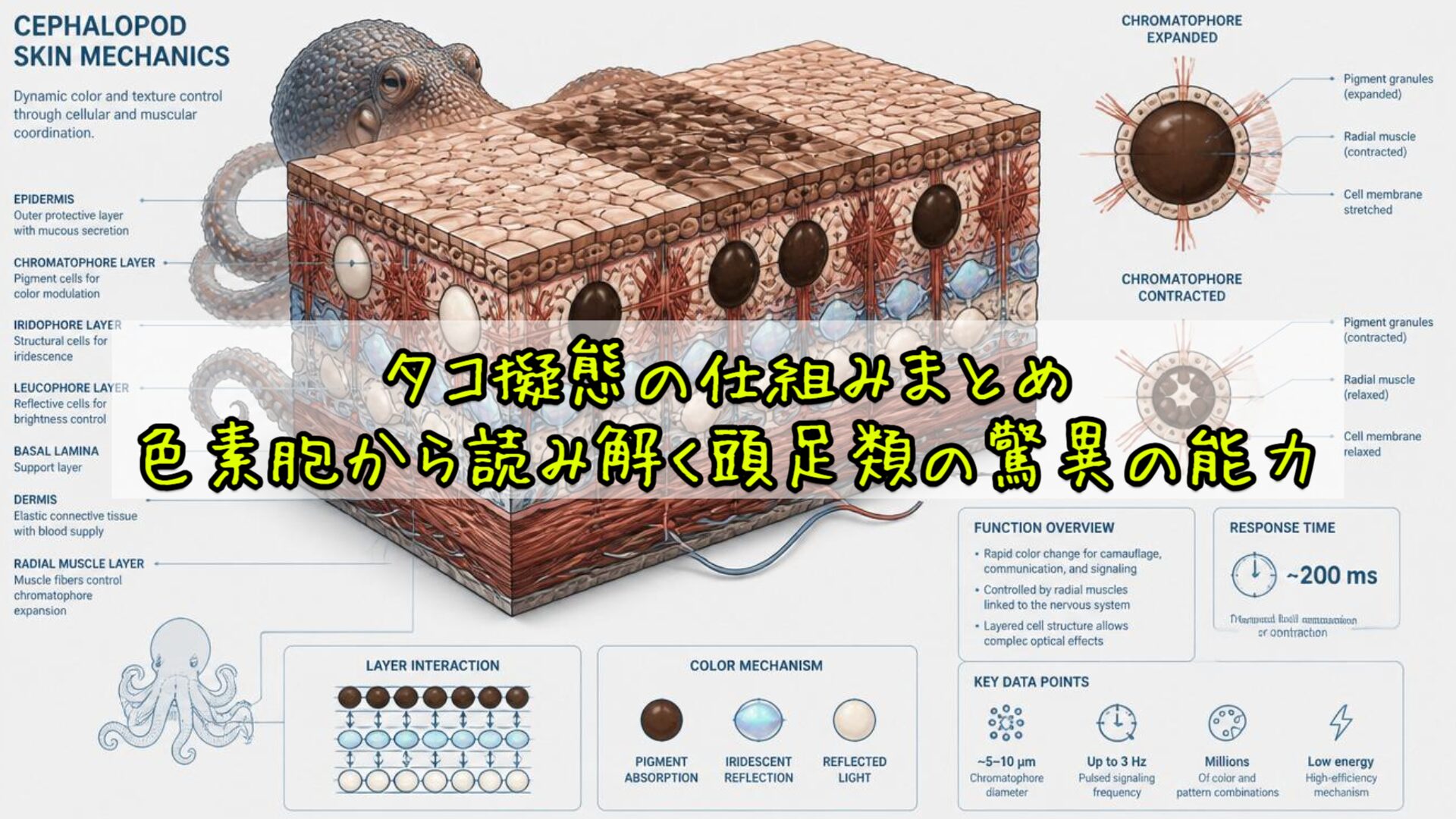 タコ擬態の仕組みまとめ:色素胞から読み解く頭足類の驚異の能力