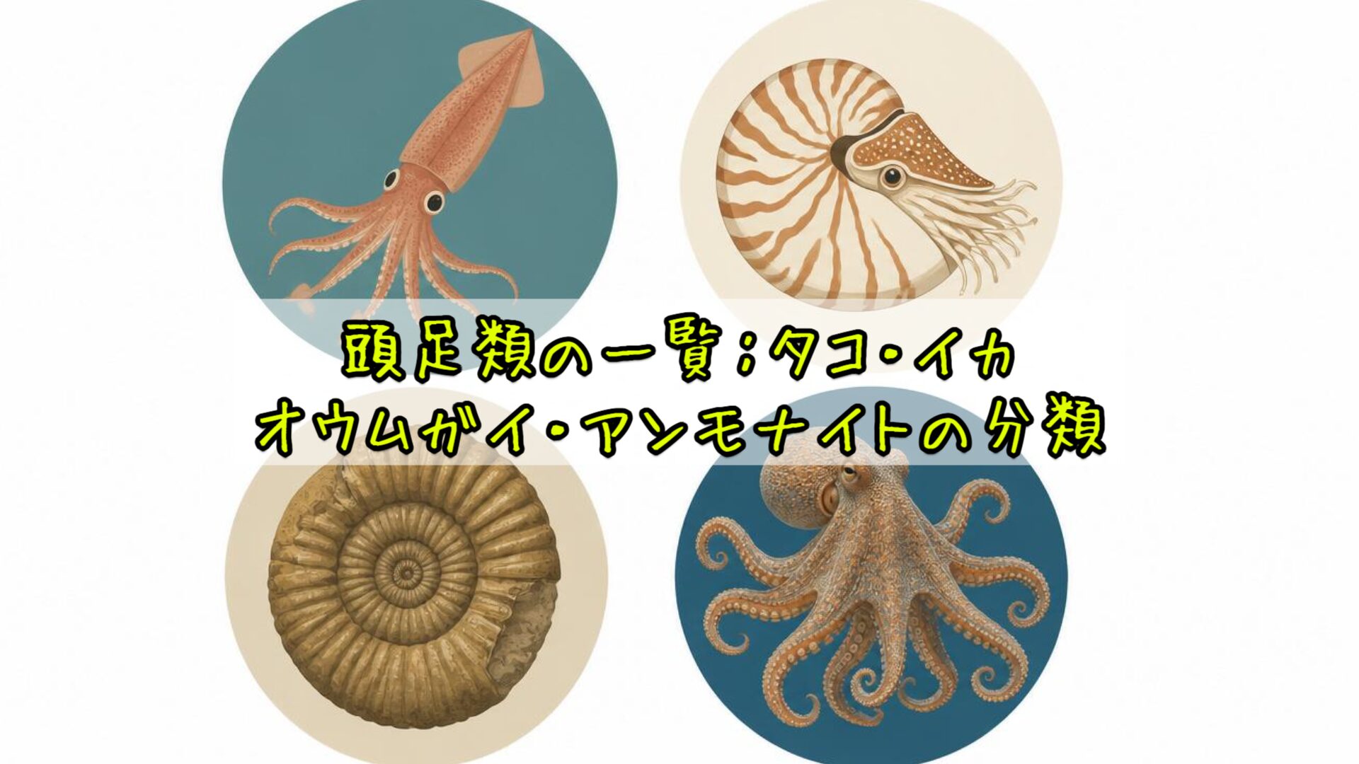 頭足類の一覧：タコ・イカ・オウムガイ・アンモナイトの分類