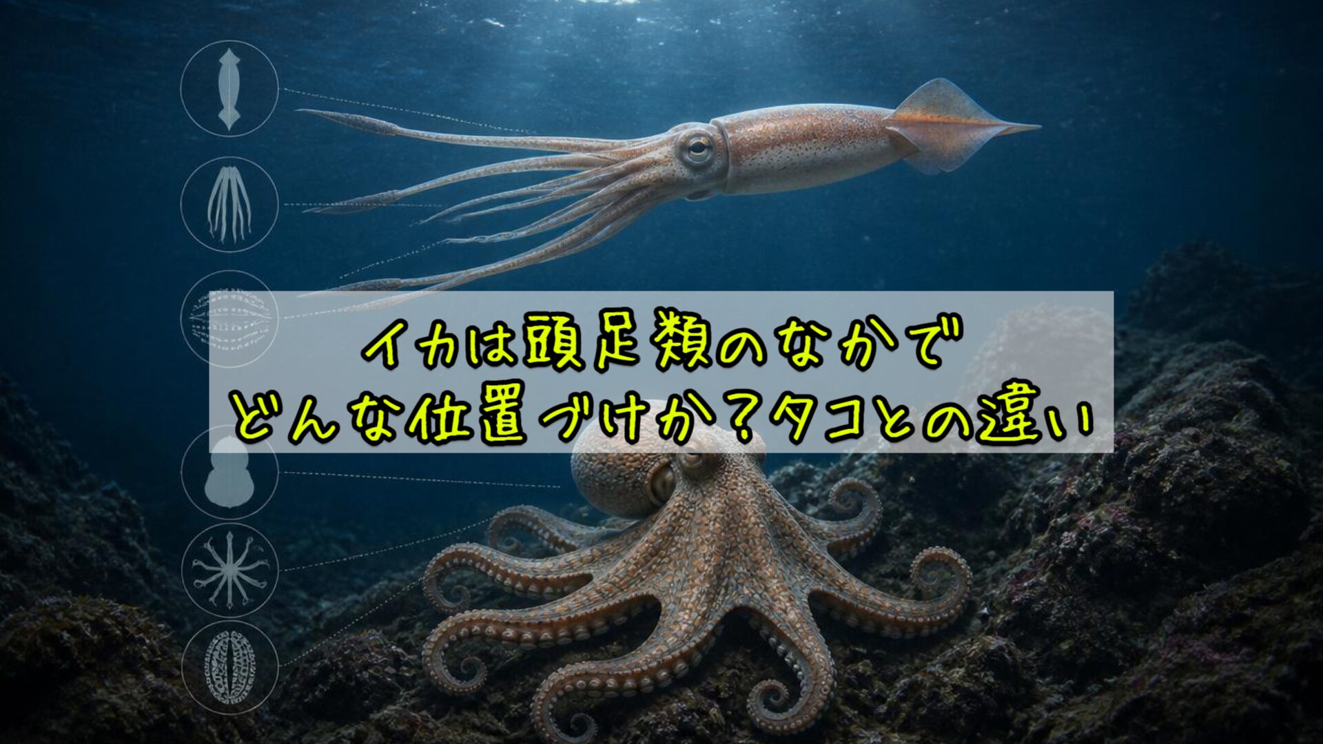 イカは頭足類のなかでどんな位置づけか？タコとの違い